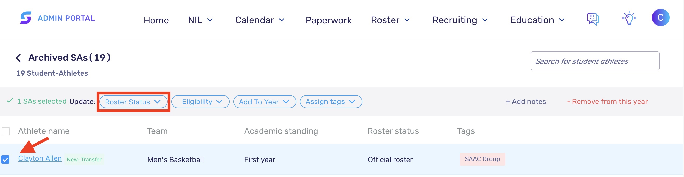 Change Roster Status Spry